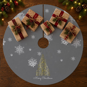 Gold Christmas Tree and Snowflakes Tree Skirt