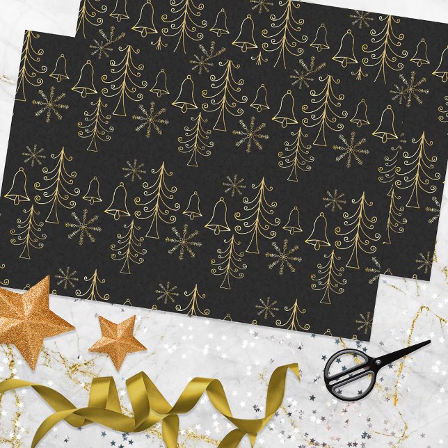 Gold Christmas Tree Bell and Snowflake Pattern Tissue Paper (Creator Uploaded)