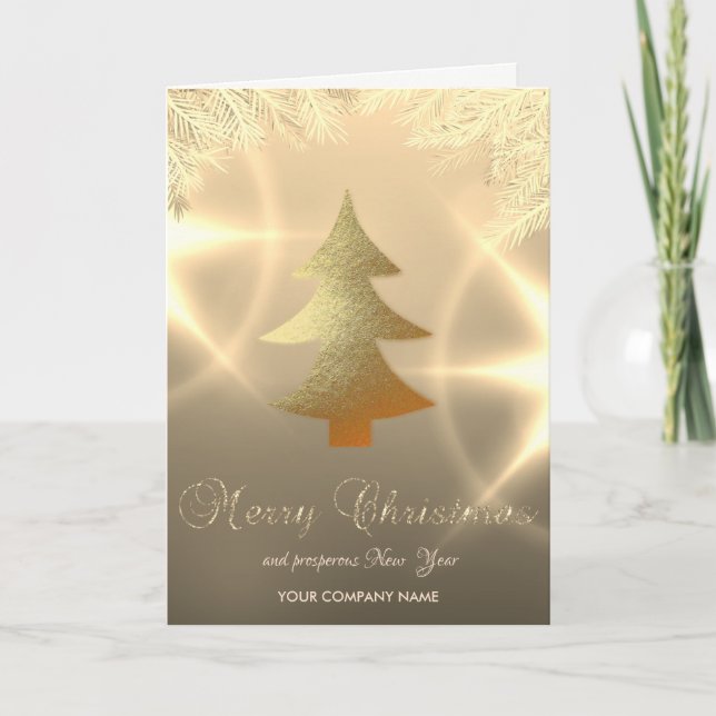 Gold Christmas Tree Branches,Pine Tree Corporate Holiday Card (Front)
