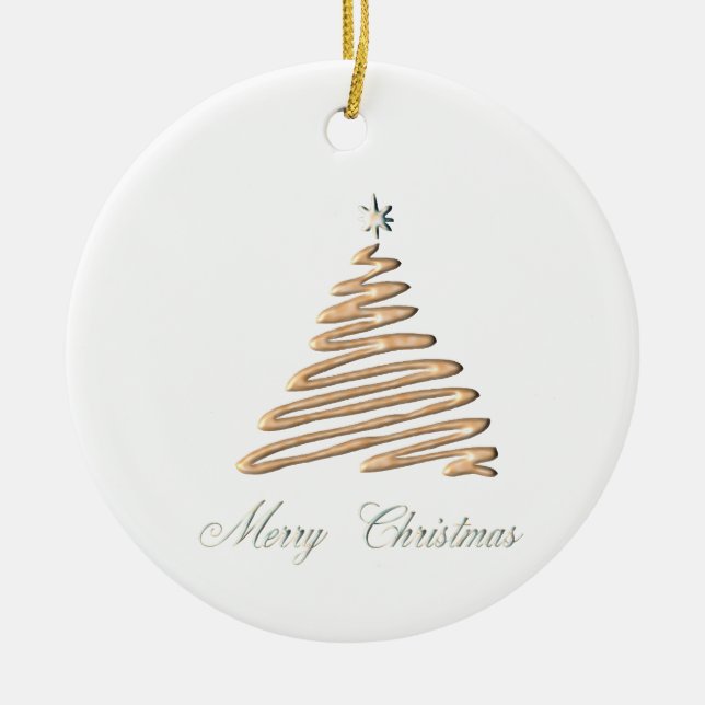 Gold Christmas Tree Ceramic Ornament (Front)