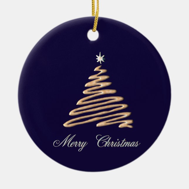 Gold Christmas Tree Ceramic Ornament (Front)