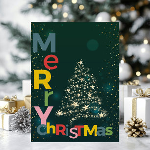  Gold Christmas Tree Colorful Merry Christmas Holiday Card