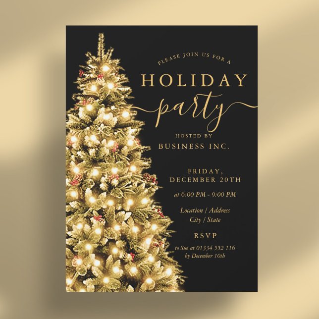 Gold Christmas Tree Corporate Holiday Party  Invitation (Gold Christmas Tree Corporate Holiday Party Invitation)