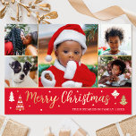 Gold Christmas Tree Custom Photo Red Luxury Foil Holiday Card<br><div class="desc">Spread the Holiday cheer with luxury gold foil Christmas cards! Six personalized photos along with your family name and a greeting on the back. This custom design features decorative trees and stars, with the words 'Merry Christmas' in festive script lettering. Perfect for photos of kids, family, friends and pets. Colours:...</div>