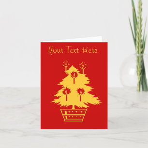 gold Christmas tree graphic design red Holiday Card