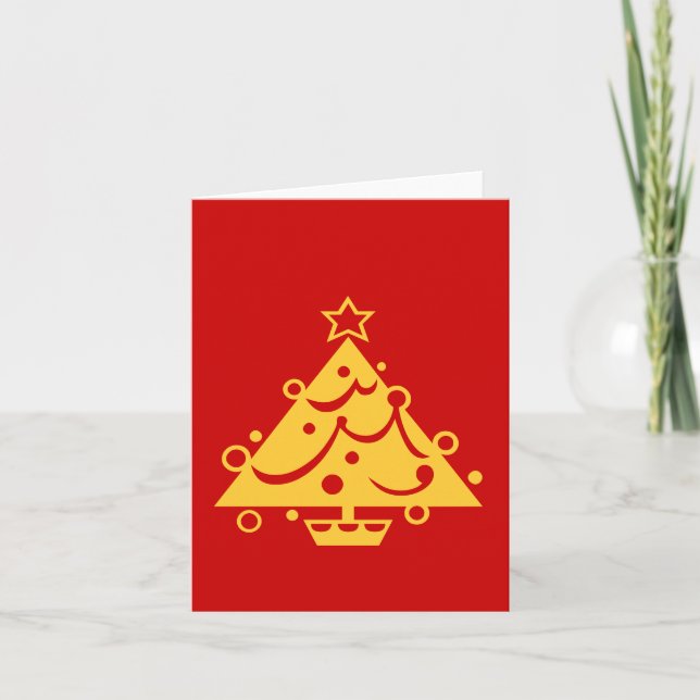 gold christmas tree graphic design red note card (Front)