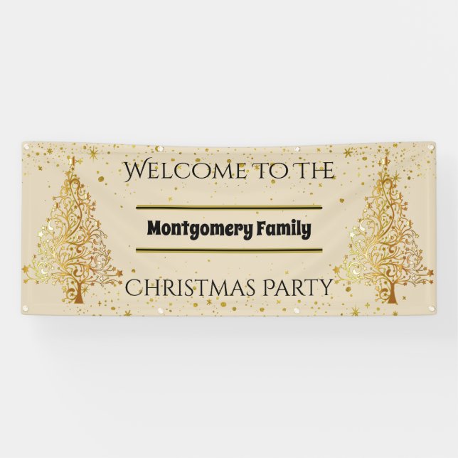Gold Christmas Tree Hanging Party Banner (Horizontal)