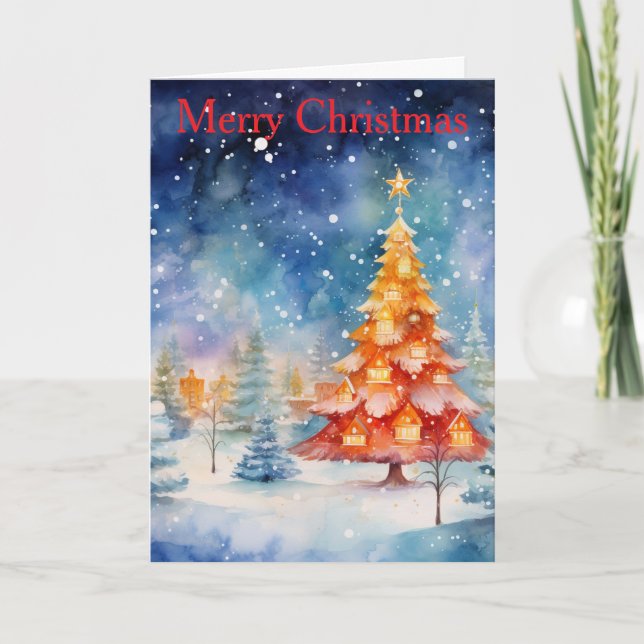 Gold Christmas Tree Holiday Card (Front)