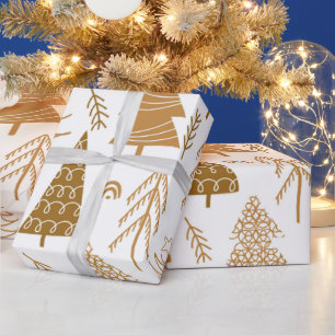 Gold Christmas Tree Holiday Pattern Wrapping Paper