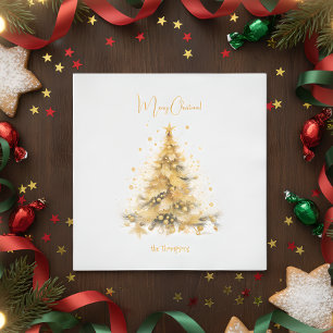 Gold christmas tree merry christmas  napkin