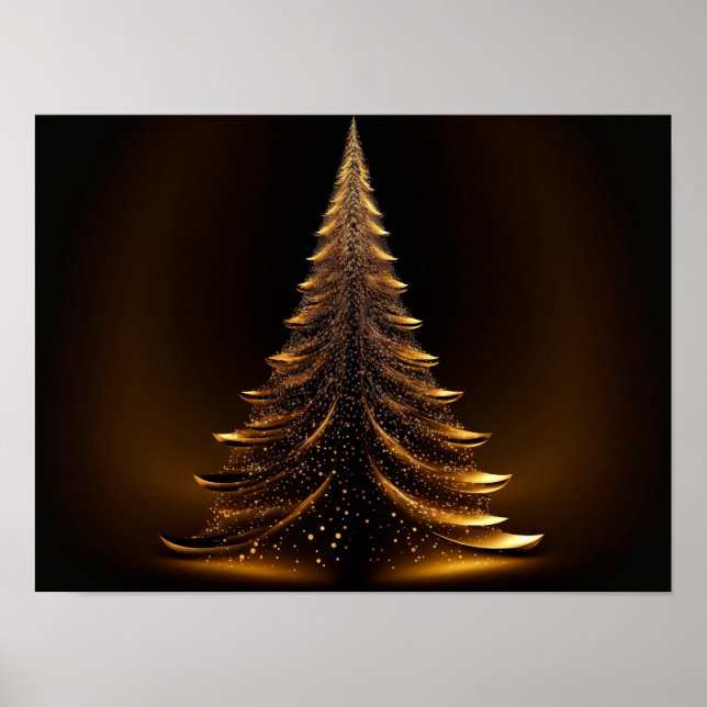 Gold Christmas tree on a black background. Poster (Front)