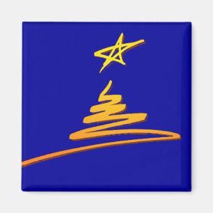 Gold Christmas Tree on Blue Magnet