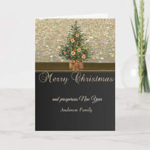 Gold Christmas Tree Orange,Glittery Holiday Card