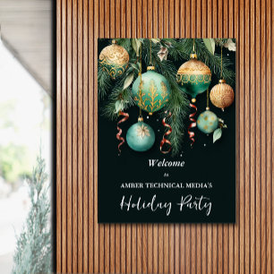 Gold Christmas Tree Ornaments Holiday Party Poster