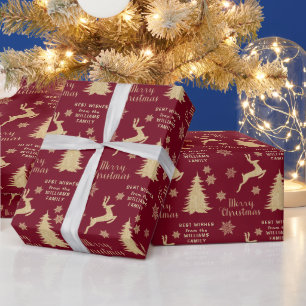 Gold Christmas Tree Reindeer Personalized Wrapping Paper