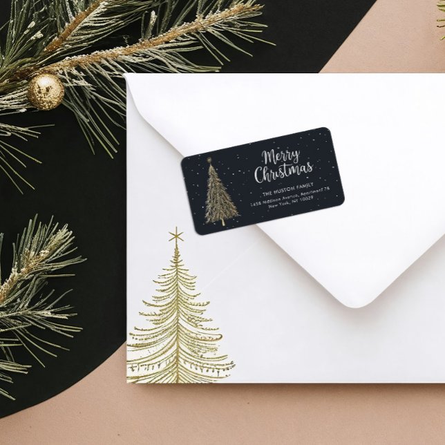 Gold Christmas Tree Return Address Label (Creator Uploaded)