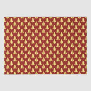 Gold Christmas Tree Seamless Pattern on Red  Tissue Paper
