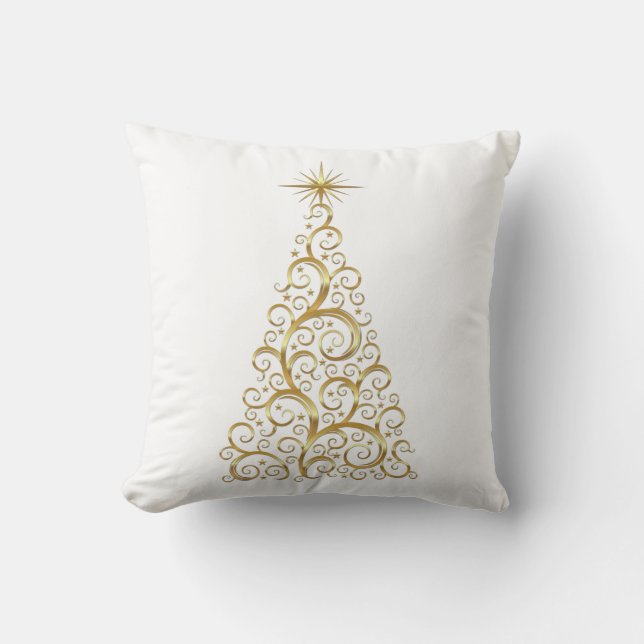 Gold christmas tree throw pillow (Front)