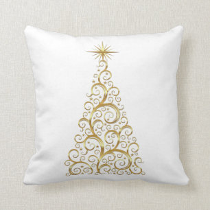 Gold christmas tree throw pillow