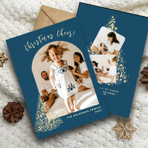 Gold Christmas Tree Two Photo 2022  Holiday  Card