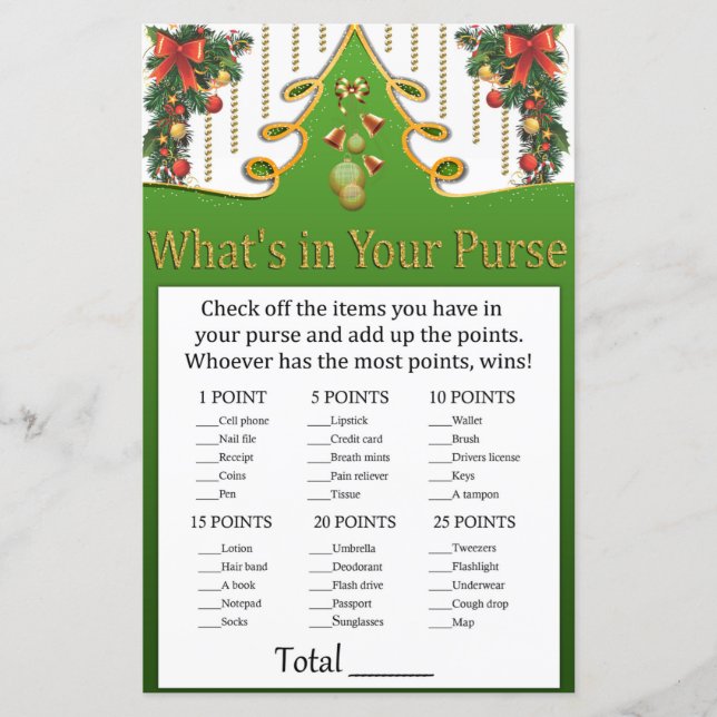 Gold christmas tree What's in your purse game (Front)