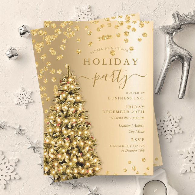 Gold Christmas Tree Winter Company Holiday  Invitation (Gold Christmas Tree Winter Company Holiday Invitation)