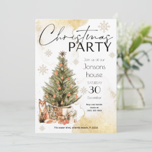 Gold Christmas Tree Winter Party Invitation