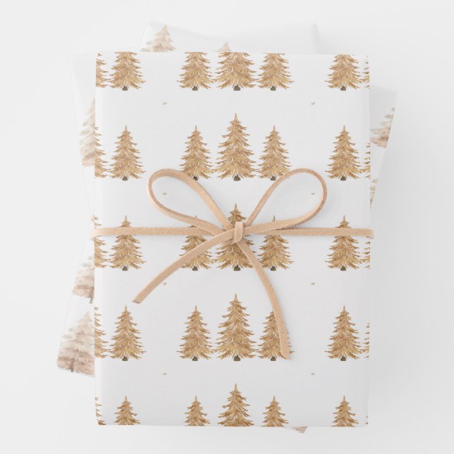 Gold Christmas Tree Wrapping Paper Sheet (In situ)