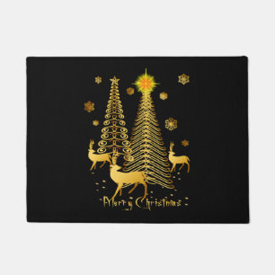 Gold Christmas Trees and Reindeer Doormat