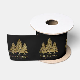 Gold Christmas Trees Merry Christmas Ribbon Satin Ribbon