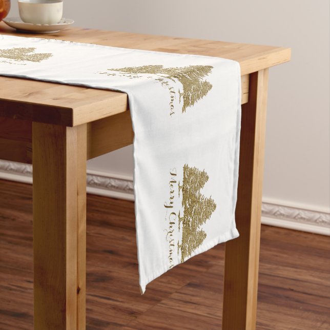 Gold Christmas Trees Merry Christmas Table Runner (In Situ)