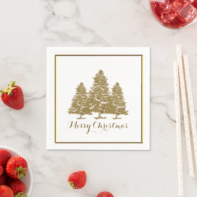 Gold Christmas Trees Paper Napkins (Insitu)