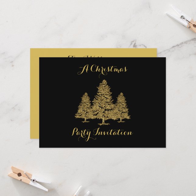 Gold Christmas Trees Party Invitation (Front/Back In Situ)