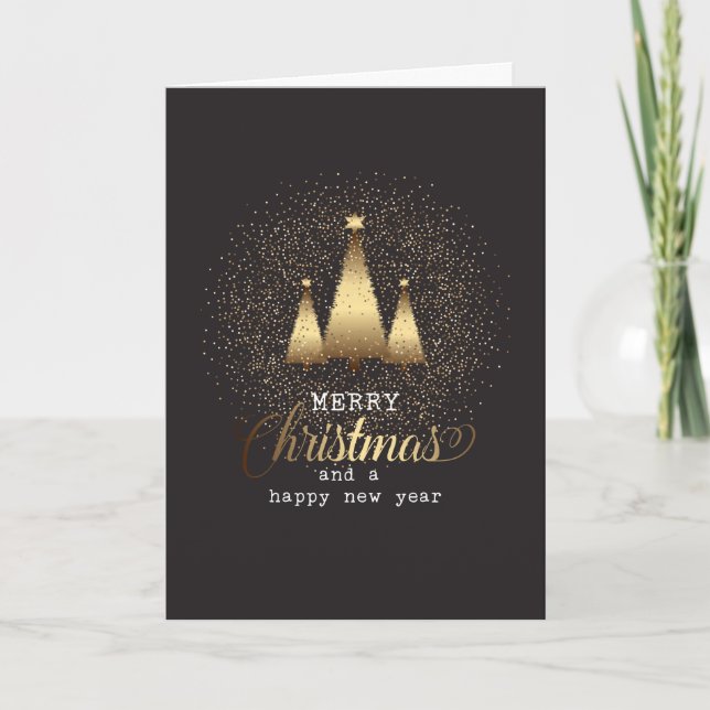 Gold Christmas Trees Photo Folded Card (Front)