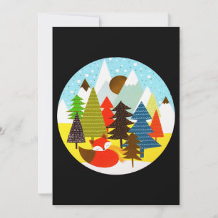 Gold Christmas Winter Baby Fox Pine Forest Holiday Card