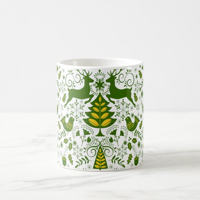 Gold Christmas Woodland Deer Birds in Bloom Coffee Mug (Center)