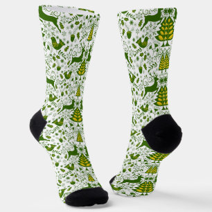 Gold Christmas Woodland Deer Birds in Bloom Socks