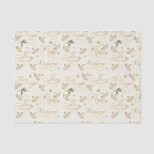 Gold Christmas Word Text On White Tissue Paper