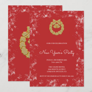 Gold Christmas Wreath Invitation