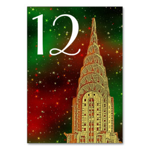 Gold Chrysler Building Skyline #2 Xmas Starry Table Number