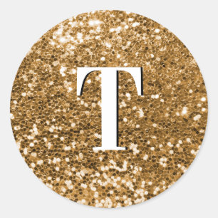 Gold Chunky Glitter Monogrammed Classic Round Sticker