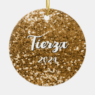 Gold Chunky Glitter Personalized Ceramic Ornament