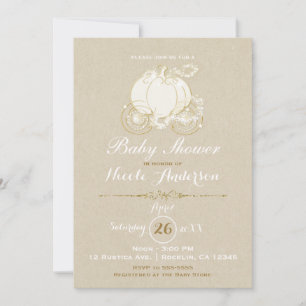 Gold Cinderella Carriage Kraft Modern Baby Shower Invitation