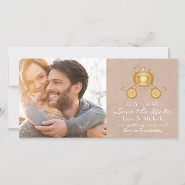 Gold Cinderella Carriage Save the Date Photo Card (Front)