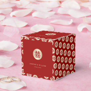 Gold Circle Double Happiness Chic Chinese Wedding Favor Box