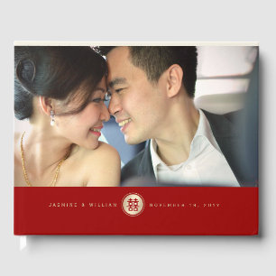 Gold Circle Double Happiness Chinese Wedding Photo Guest Book
