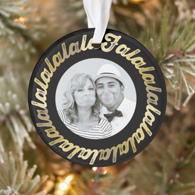 Gold Circle Falalalala Bold Script Photo Christmas Ornament (Tree)