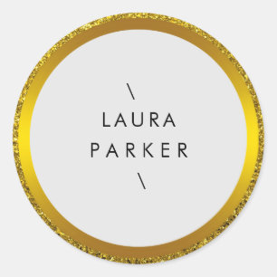 Gold Circle Glitter Rings Border Minimalistic  Classic Round Sticker