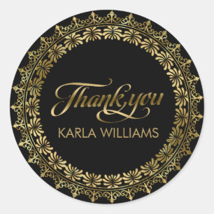 Gold Circle Lace Frame ThankYou Typography Classic Round Sticker