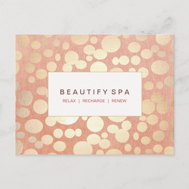 Gold Circle Pattern Pink Coral Postcard (Front)